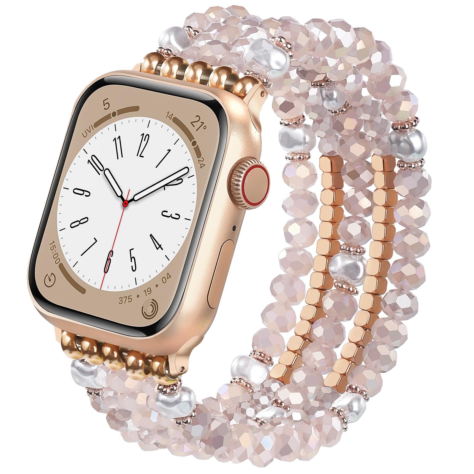 MOFREE Beaded Bracelet Compatible for Apple Watch Band 38mm/40mm/41mm/42mm(Series 10) Women,Fashion Handmade Beads Elastic Stretch Strap for iWatch Series 10/9/8/7/SE/6/5/4/3/2/5