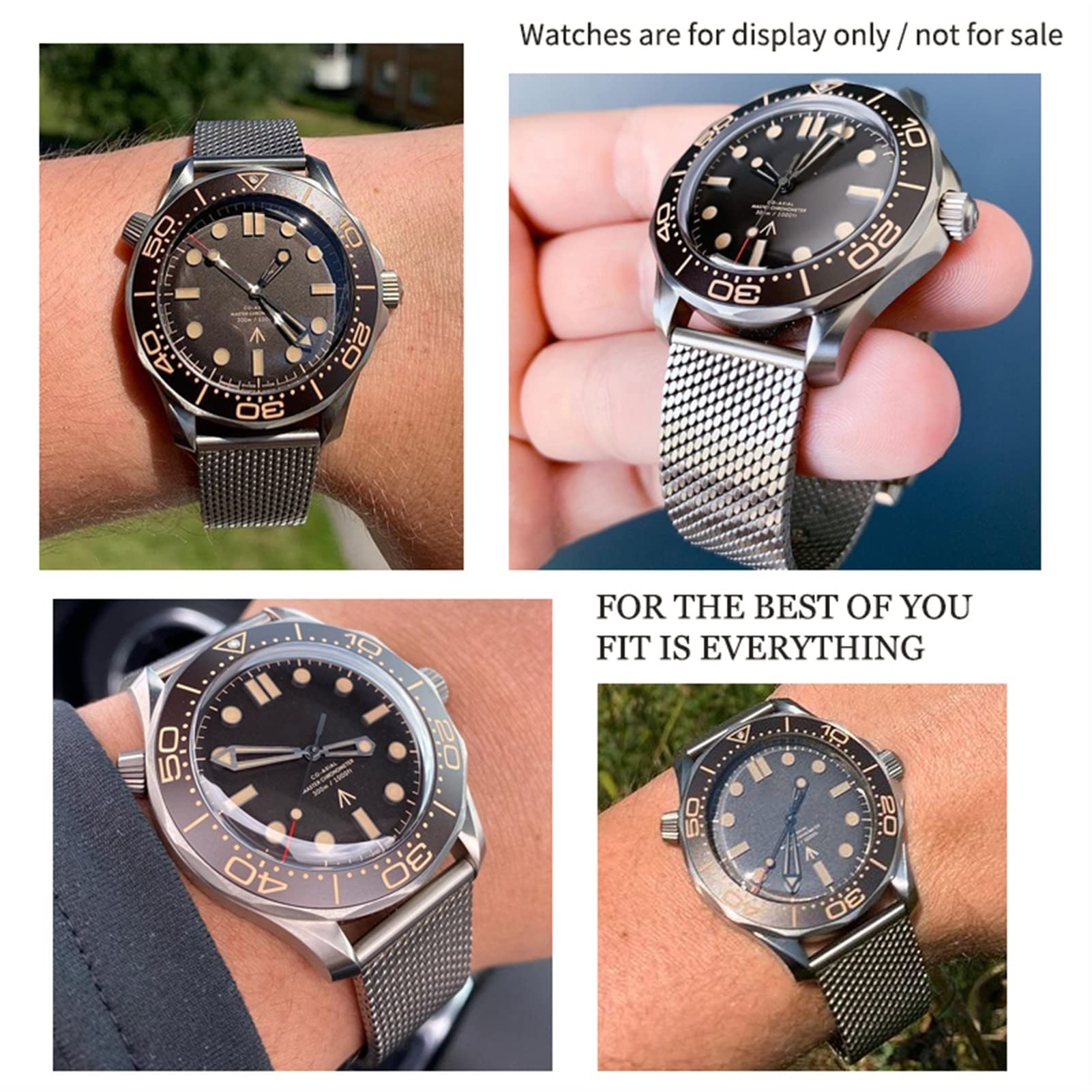 Wscebck 20mm Titanium Steel Braided Watchband Fit for Omega 007 Seamaster James Bond Watch Band Strap Deployment Buckle (Color : Silver, Size : for Omega 20mm)