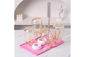 DIJIAMEIYA Baby Bottle Drying Rack -Travel Baby Bottle Drying Rack Set, Cleaner Kit with Silicone Bottle Brush,Straw Brush, Suitable for Home use or Traveling with Babies (Pink)