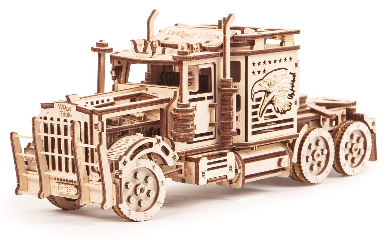 Wood Trick Big Rig Truck Car 3D Wooden Puzzles for Adults and Kids to Build - Rides up to 6ft - 14x6″ - Realistic Semi Truck - Wooden Models Engineering DIY Project Mechanical Wood 3D Puzzles Kits