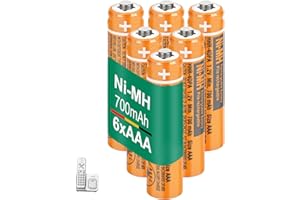 CIEEDE HHR-4DPA NI-MH AAA Rechargeable Battery for Panasonic 1.2V 700mah 6Pack NiMH AAA Batteries for Panasonic Cordless Phones, Electronics, Remote Controls