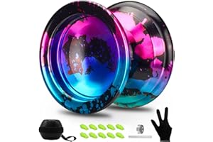 FETESNICE 1.No Professional Yoyo for Adults - Responsive & Unresponsive Metal Yoyo Set for Beginners & Advanced Players, Includes 10 Strings, Glove, and Carry Bag (Black, Blue, Pink)