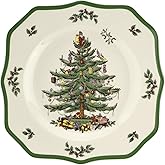 Spode Christmas Tree Scalloped Dinner Plate - Holiday-Themed Stoneware Large Plate - 10.5 Inch Christmas Dinner Dish Featuring Colorful Gifts & Mistletoe Accents - Dishwasher & Microwave Safe