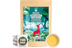 WT WEETEE Organic White Tea Bags, Organic Pure White Tea 100 Count, Mellow & Smooth, Perfect for Hot or Iced Tea