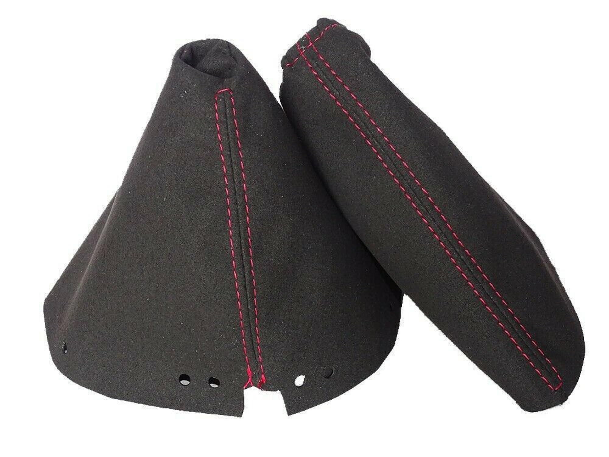 The Tuning-Shop Ltd Funda de cambio y freno de mano adecuada para Nissan 370Z Z34 2009-2016 Ante sintético con costuras rojas
