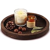 Hatway Wooden Decorative Tray Candle Holder Round Wood Tray Home Decor,Centerpieces Plates for Table centerpieces for CoffeeT