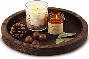 Hatway Wooden Decorative Tray Candle Holder Round Wood Tray Home Decor,Centerpieces Plates for Table centerpieces for CoffeeTable,Christmas Decor