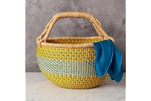 AFRICA IN A BASKET Yellow Blue Bohemian Round Basket