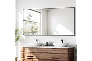 BONEWEI Bathroom Mirror, 30x55 inch Wall Mirror for Bathroom Wall Mounted Black Rectangle Square Corner Mirrors, Black Bathroom Mirror for Living Room, Farmhouse, Bedroom Entryway, Horizontal/Vertical