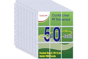 SMELHA 50 Pack,9 Pocket Page Protector, Trading Card Sleeve, Baseball Card Sheets or Skylanders, MTG, Coupon, Game Cards, Trading Cards, Football Cards