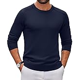 COOFANDY Mens Crew Neck Sweater Lightweight Knit Ribbed Pullover Casual Dress Sweaters with Suede Patchwork
