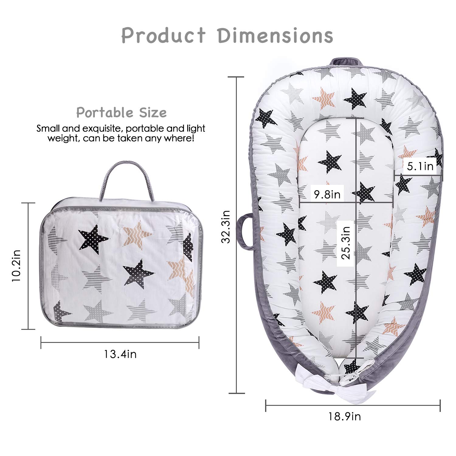 Baby Lounger, Baby Nest Portable Infant Bassinet 100% Cotton Breathable Co-Sleeping Baby Bed (Stars): Baby
