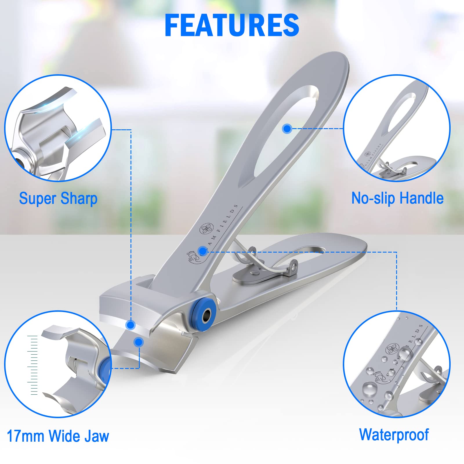 GLAMFIELDS Nail Clippers, 17mm Wide Jaw Opening Finger Nail Cutter for Thick Nails Ingrown Toenail Clippers Trimmer for Men&Women (with Nail File) - Image 4