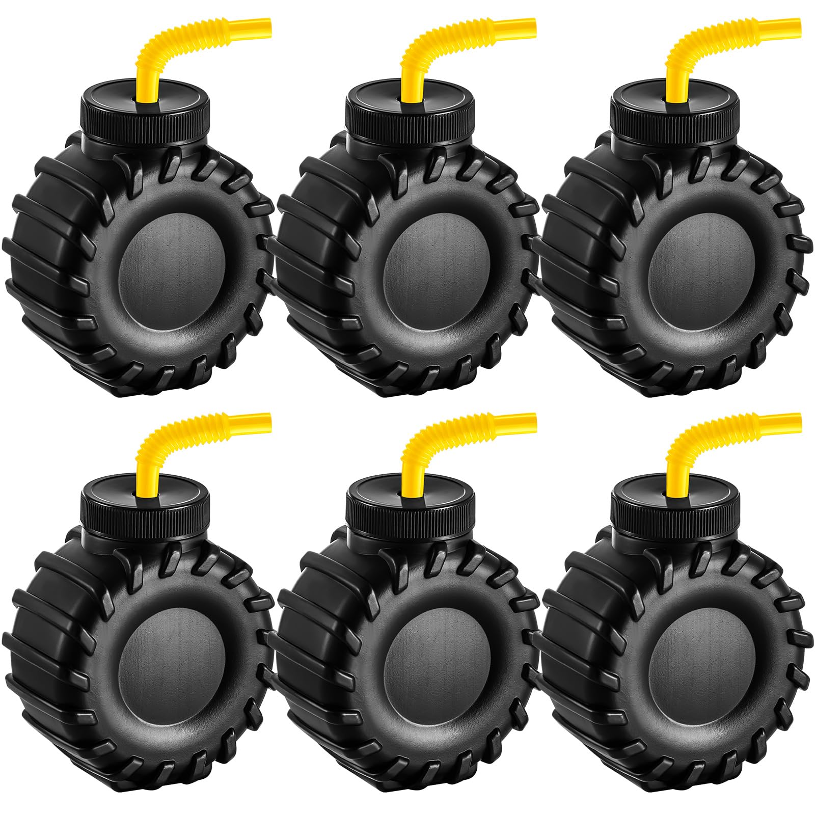 Photo 1 of Amyhill 6 Pieces 12 oz Construction Truck Cups Set Truck Construction Cups with Orange Straw Birthday Party Supplies Plastic for Kids Party Decoration