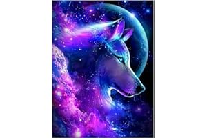 DOTZSO DIY Diamond Painting Wolf Number Kit for Adults, Wolf 5D Diamond Painting Kit, Round Full Diamond Diamond Art Kit Home Wall Decor Picture 12x16 Inch