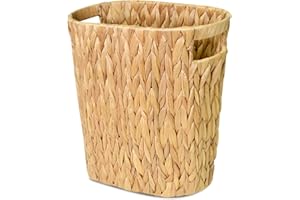 AUBEATY Wicker Waste Basket, 3 Gallon Wicker Trash Basket with Built-in Handles, Handwoven Water Hyacinth Trash Can, Wicker Garbage Can for Bedroom, Bathroom