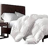 Luxurious Twin/Twin XL Size Goose Down Fiber Waterfowl Feather Fiber Comforter Duvet, 100% Egyptian Cotton Cover, 50 oz. Fill Weight, Baffle Box Design, White Solid
