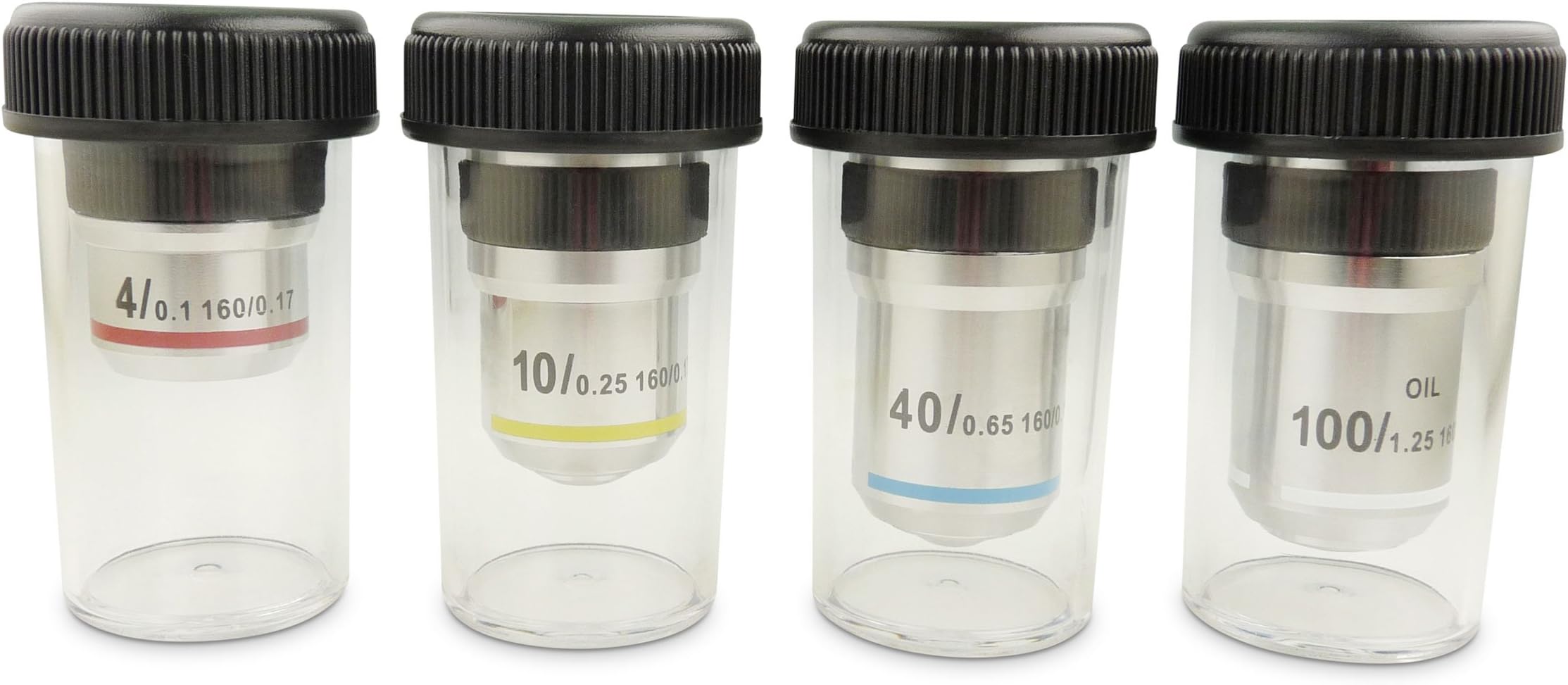 Set of 4 Biological Microscope Achromatic Objective Lens 4X + 10X + 40X + 100X Lenses
