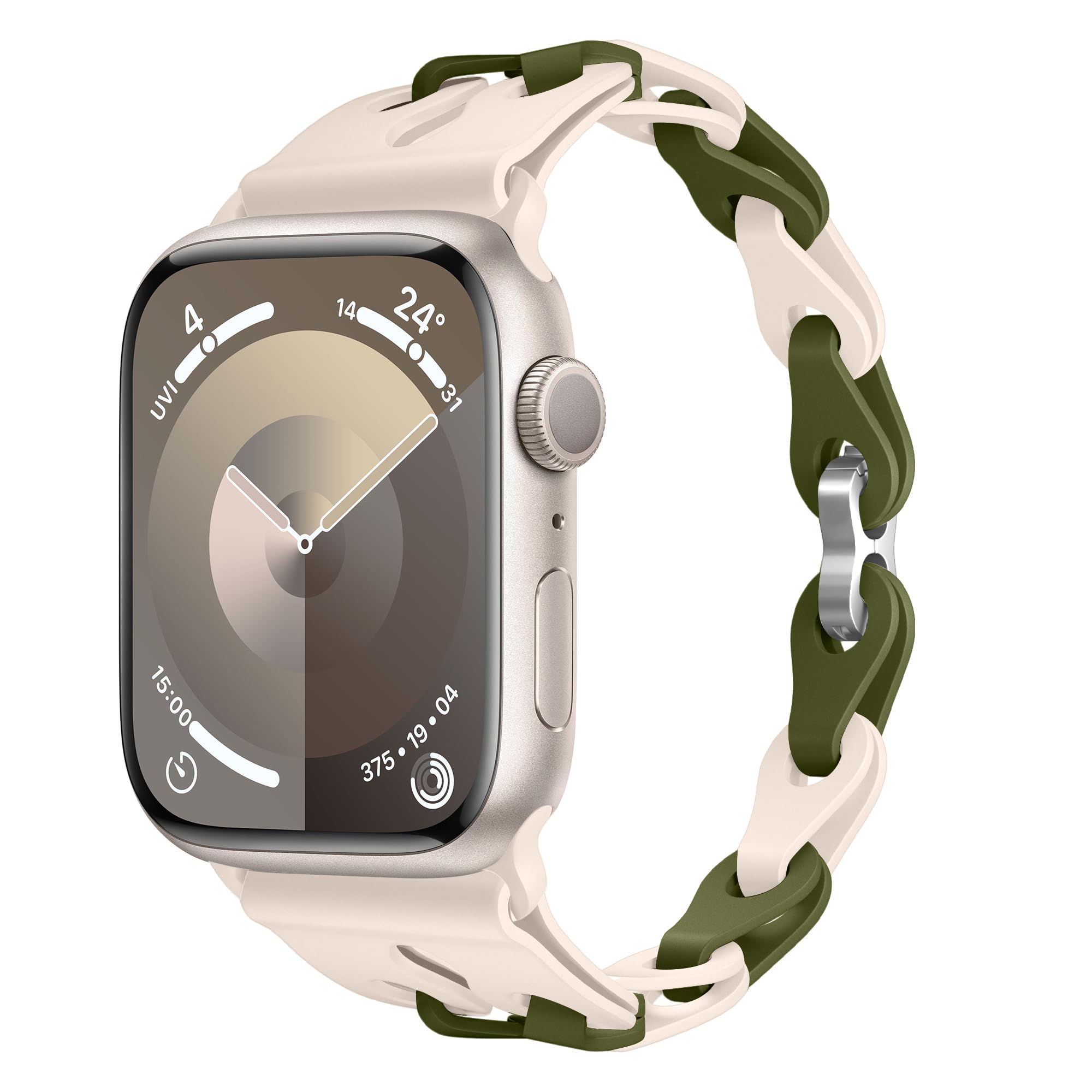 XMUXI Compatible with Apple Watch Straps 41/40/38mm Sports Band DIY Watch Series 9 Strap for Iwatch 8 7 6 5 4 3 SE Silicone Elastic Watch Strap for Women (Starlight&Olive Green,38/40/41mm)