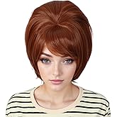 Tzncos Retro Wig 50s 60s 70s Wig with Bangs for Women Synthetic Hair for Halloween Costume Party(Brown)