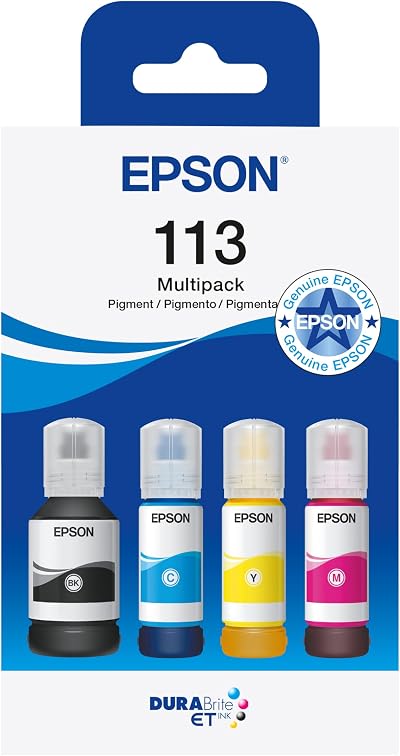 Epson EcoTank 113 Ink Bottles 4 Colour Multipack Black Cyan Magenta Yellow