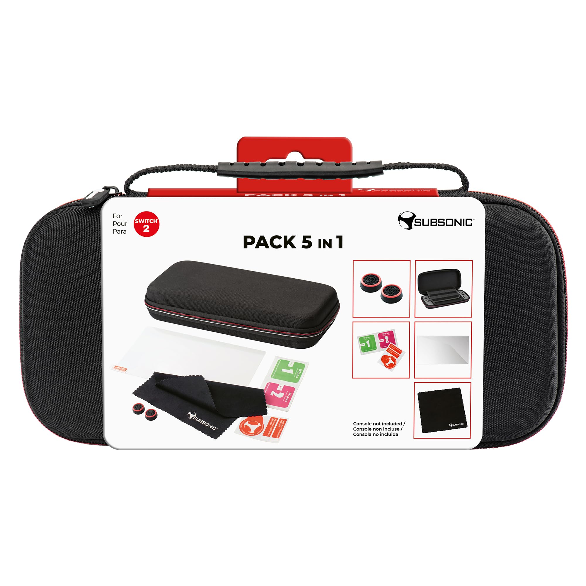 SUBSONIC - Nintendo Switch 2 Zubehörpaket – 5 in 1 Set mit Tasche Switch 2, Bildschirmschutz aus gehärtetem Glas für Switch 2, Joystick-Grips, Reinigungsset, Mikrofasertuch 6
