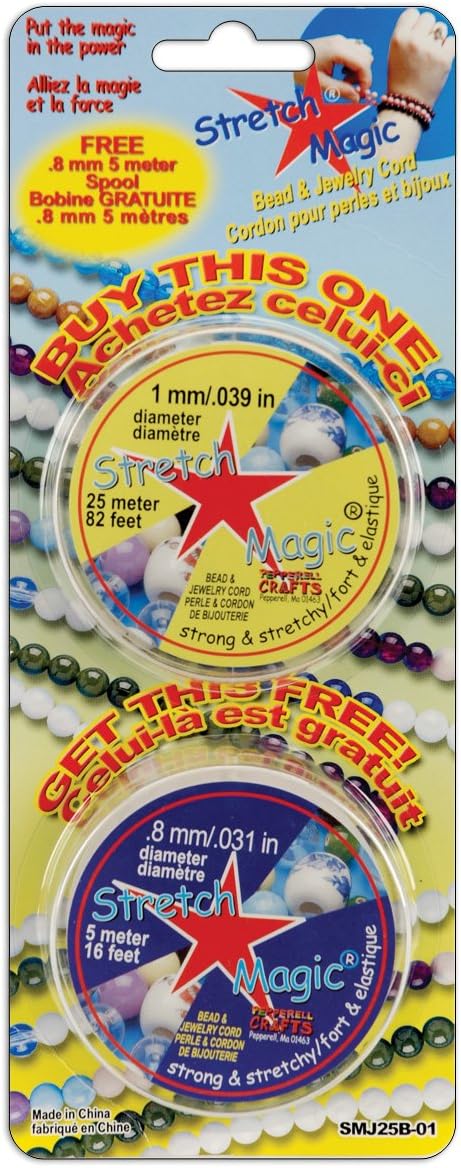 Pepperell SMJ25BO1 Stretch Magic Bead and Jewellery Cords 1 mm x 25 m and 0.8 mm x 5 m, Clear, Transparent