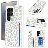 iCoverCase Compatible with Samsung Galaxy S25 Ultra Case with Card Holder, Wallet Case for Women Men [RFID Blocking] PU Leather Protective Phone Case for S25 Ultra (Gray Leopard)