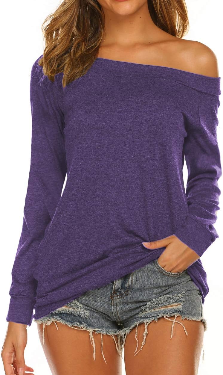 Women's Long Sleeve Boat Neck Off Shoulder Blouse Tops