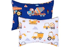 UOMNY Toddler Pillowcases for Boys 13X18 12x16 14x19 Engineering Vehicle Baby Pillow Case 2 Pack Small Pillow Covers for Trav