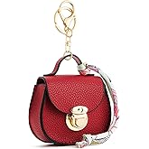 WOZEAH Mini Backpack Keychain for Women,Small Change Pouch Coin Purse Snap Button with Key Headset Bag(Red)