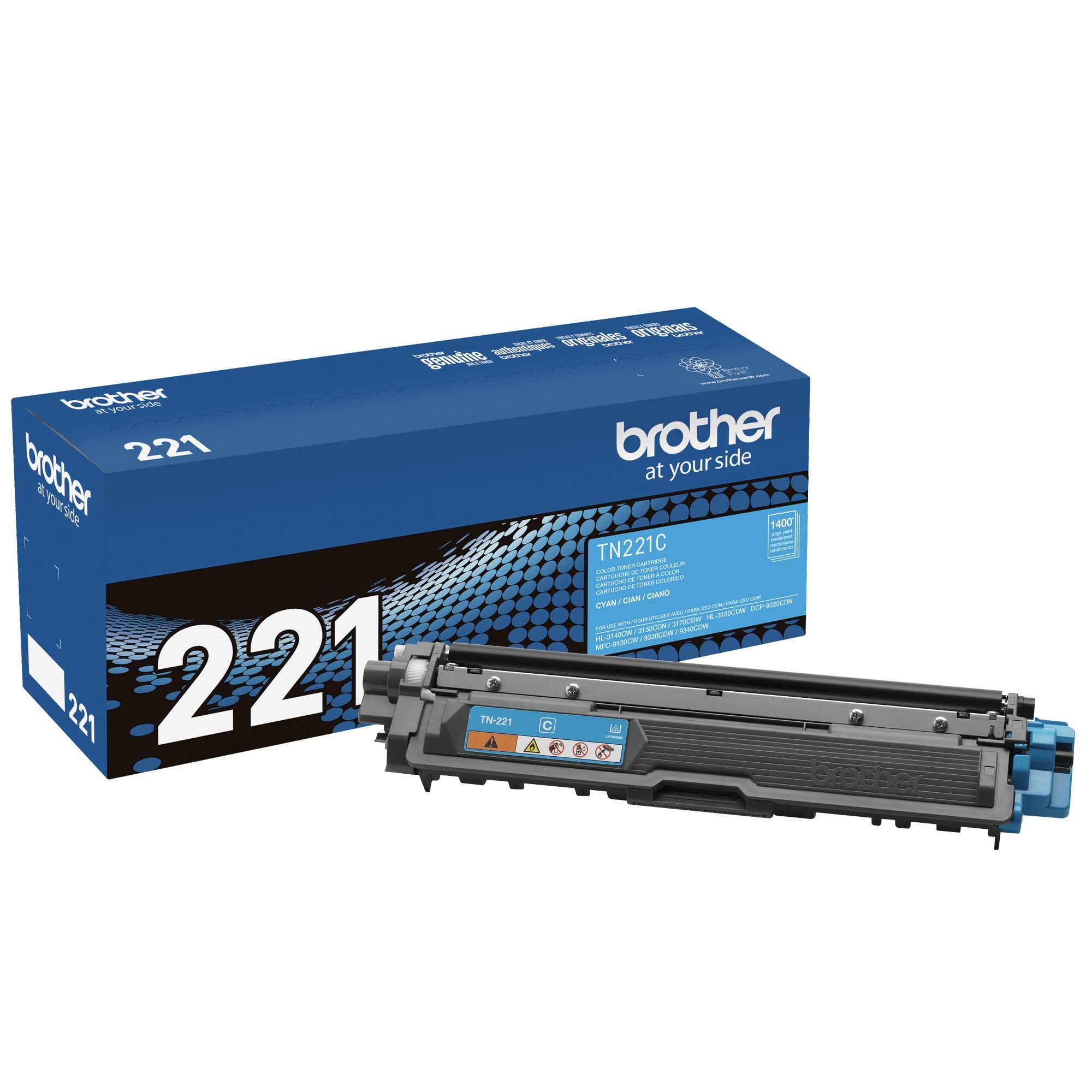 Brother Genuine Standard Yield Toner Cartridge, TN221C, Replacement Cyan Color Toner, Page Yield Up To 1,400 Pages, Amazon Dash Replenishment Cartridge, TN221