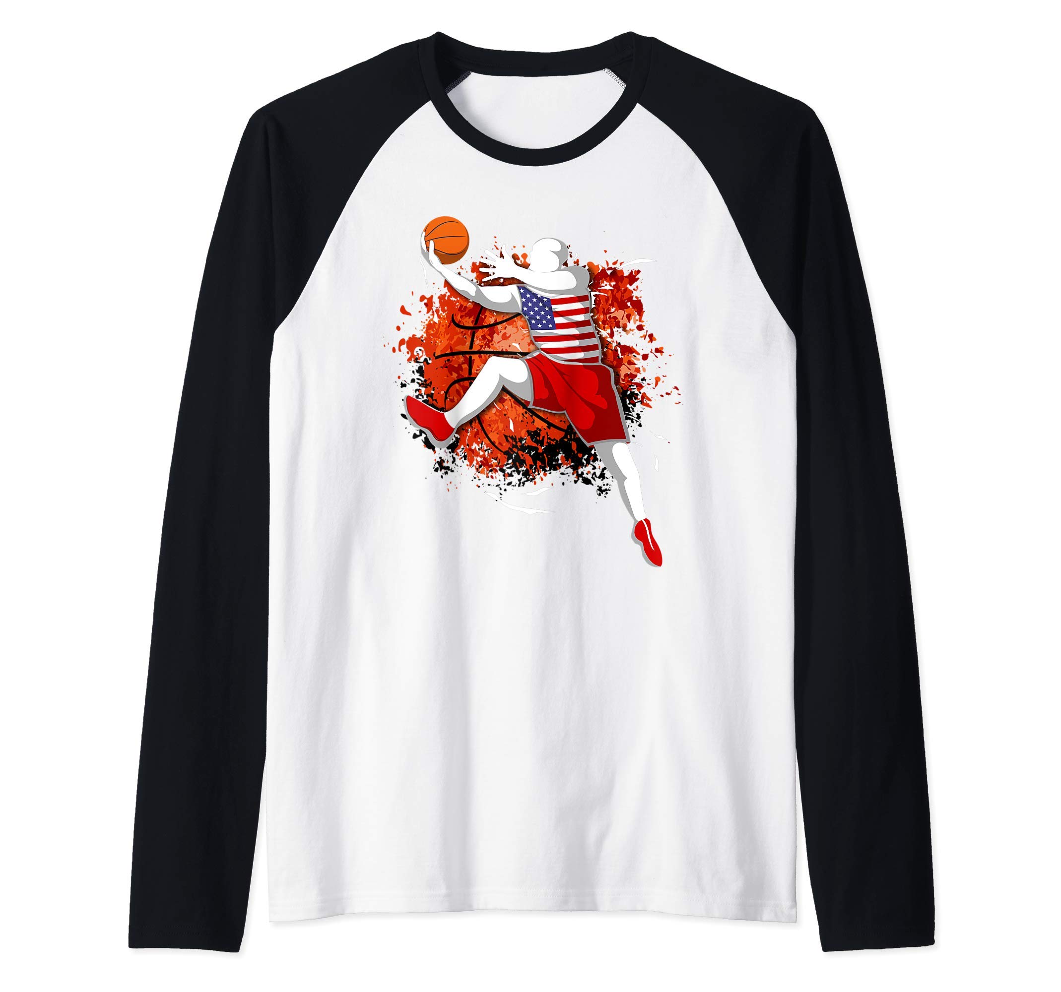 Proud United States Basketball Lovers American National Flag Raglan Baseball Tee