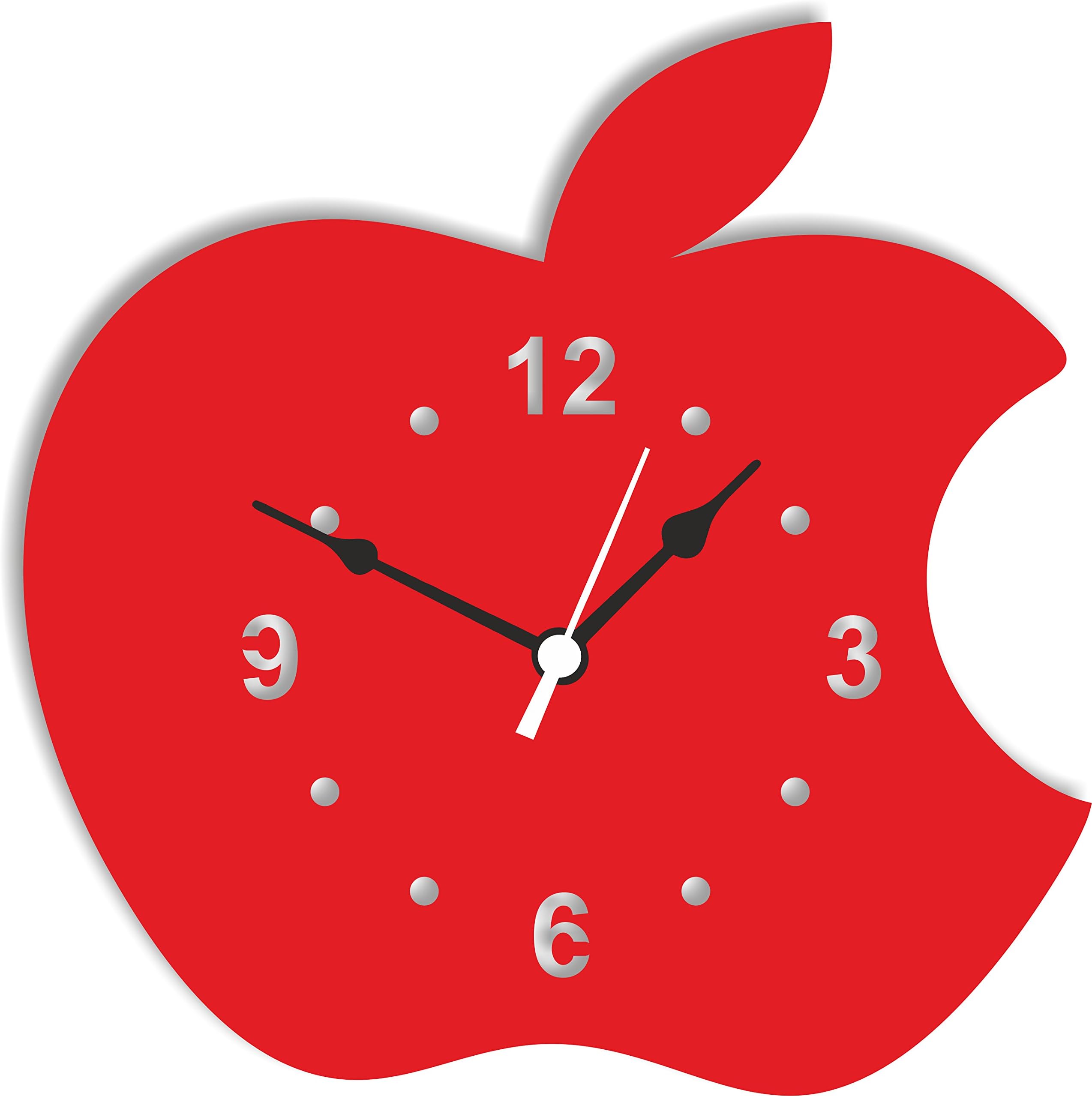 The Chennai Experts Small Apple Printed Designer Analog Wall Mounted Density MDF Wood Quartz Wall Clock for Home, Kitchen and Bedroom(Red, Size: 23x23x4 cm)