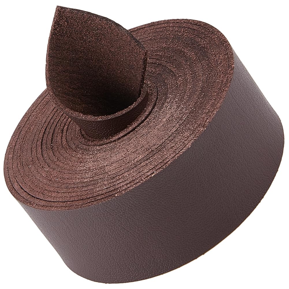 GORGECRAFT 30mm Wide Flat Leather Cord 98 Inch Long Leather Strips 1.6mm Thick Lychee Grain Imitation Leather Strap Strings for DIY Crafts Pet Collars Belt Handles Making Workshop, Coconut Brown