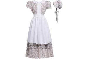 Vibsion Women Pioneer Colonial Dress Floral Prairie Dresses Pilgrim Costume