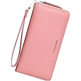 Badiya Womens Wallet Credit Card Holder RFlD Blocking Leather Zip Around Wallets Large Capacity Wristlet