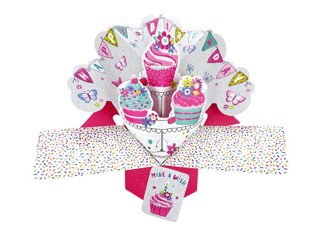 Second Nature Pop Ups Happy Birthday and Cupcakes Pop Up Greeting Card - POP134 POP134A