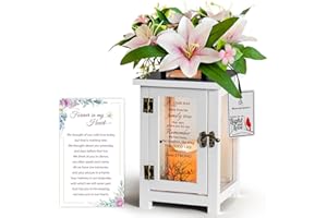 HN HAIINAA Memorial Lantern Sympathy Gift Bereavement Gift Idea with Sympathy Lily Flowers for Loss of Loved One Memorial Gift for Loss of Mother Father Brother Sister Husband