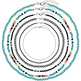 Navajo Pearl Necklace Western Boho Seed Bead Choker Necklace Native American Necklaces for Women Cowgirls 6PCS