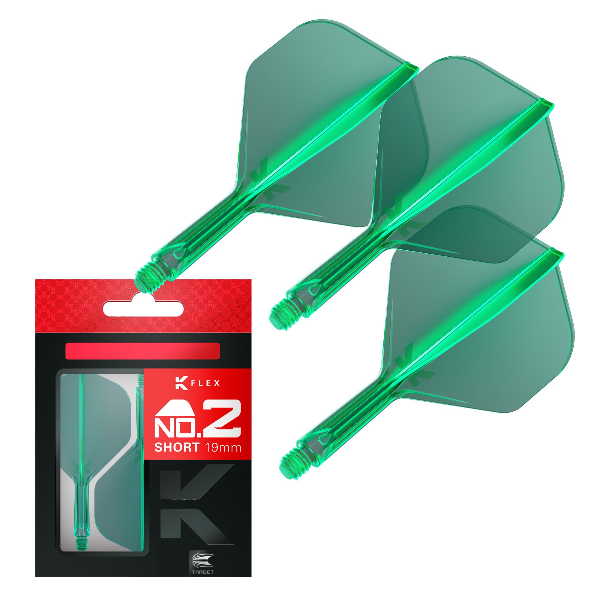 Target Darts K Flex Integrated Dart Flights And Shafts, No.2 Green (Short) | Pack Of 3 K-Flex – No2, Kflex All In One Moulded Dart Flight & Stem | Professional Dart Accessories