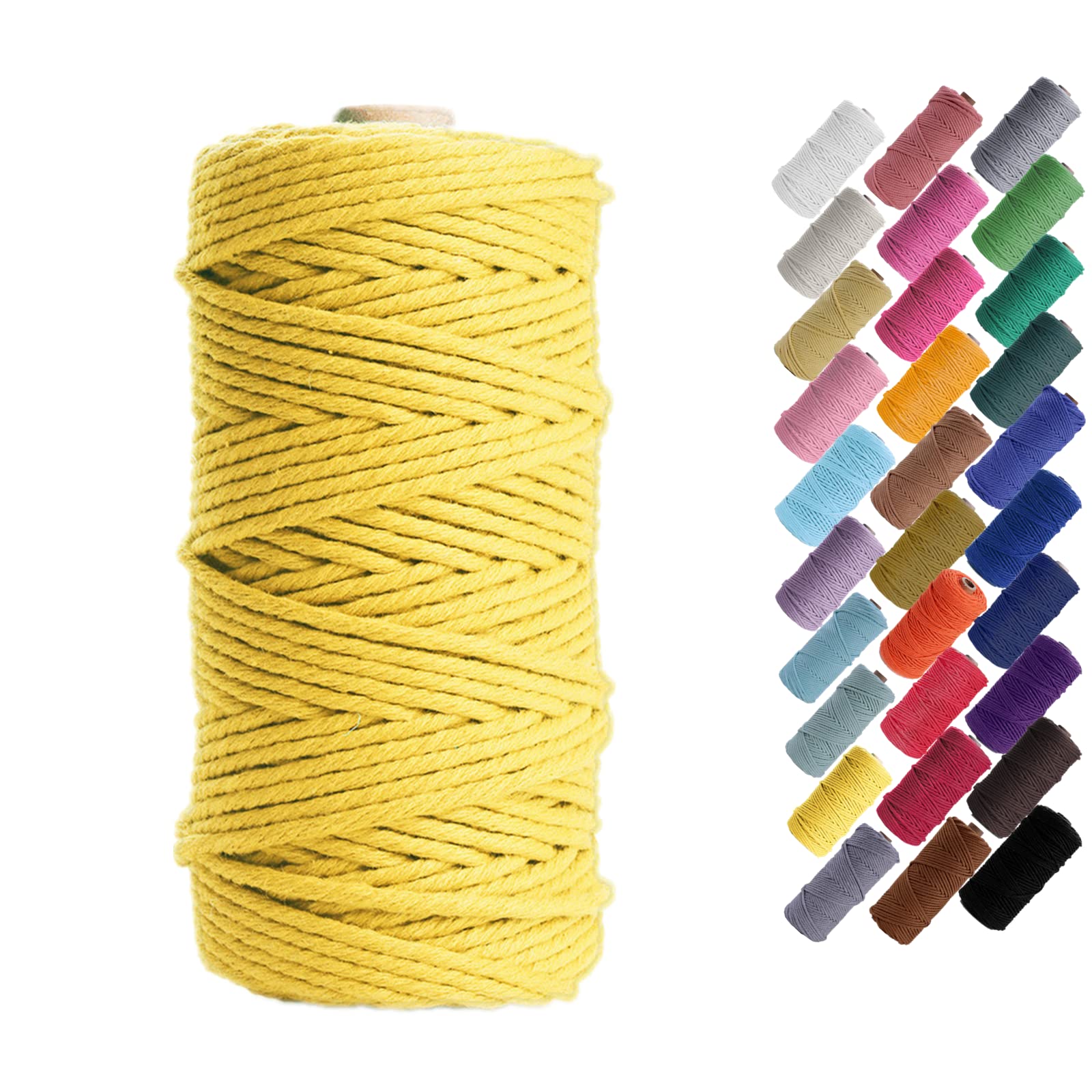 Binwat Macrame Cord Natual Macrame Cotton Cord DIY Craft Cord Spool Twine Rustic String Cotton Rope for Wall Hanging,Plant Hangers,Crafts,Knitting,Decorative Projects 3mm x100m (Yellow)