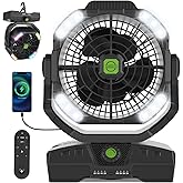 RUNTOP 20000mAh Camping Fan, Oscillating High Speed Rechargeable Battery Operated Fan w/RGB Light,Remote,Hanging Hook, Outdoor Portable Fans Battery Powered Personal USB Desk Fan for Tent, Travel