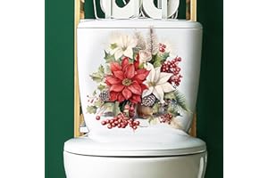 BLUELANS Christmas Flower Leaves Toilet Stickers Self-Adhesive Toilet Lid Stickers Bathroom Wall Sticker Floral Toilet Cover Decor Decal Toilet Seat Decals Toilet Lid Decals Multicolor
