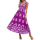 HELYO Women's Maxi Dress Summer Floral Print Flowy V Neck Sleeveless Bohemian Beach Casual Travel Long Dresses 583