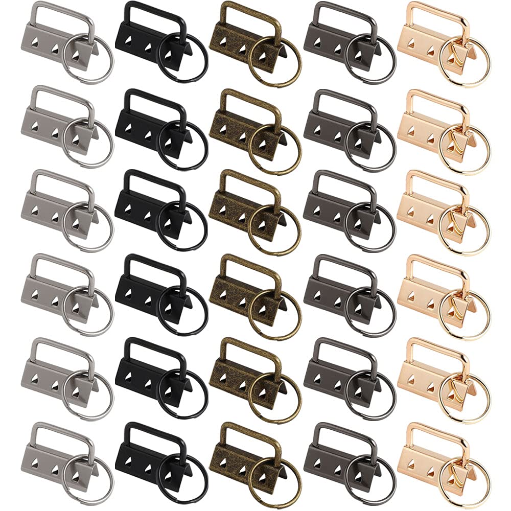 La Llareta 30 Pieces Key Fob Hardware, 32mm Keychain Bracelet Hardware, Metal Tail Clip Wristlet, Split Ring Webbing for Belts Ribbon Webbing Hardware Supplies (5 Colors)