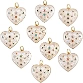 COGCHARGER 10 Pieces Heart Enamel Charm with Cubic Zirconia Colorful Love Charm Real 18K Gold Plated for Jewelry Necklace Bracelet Earring Making Crafts