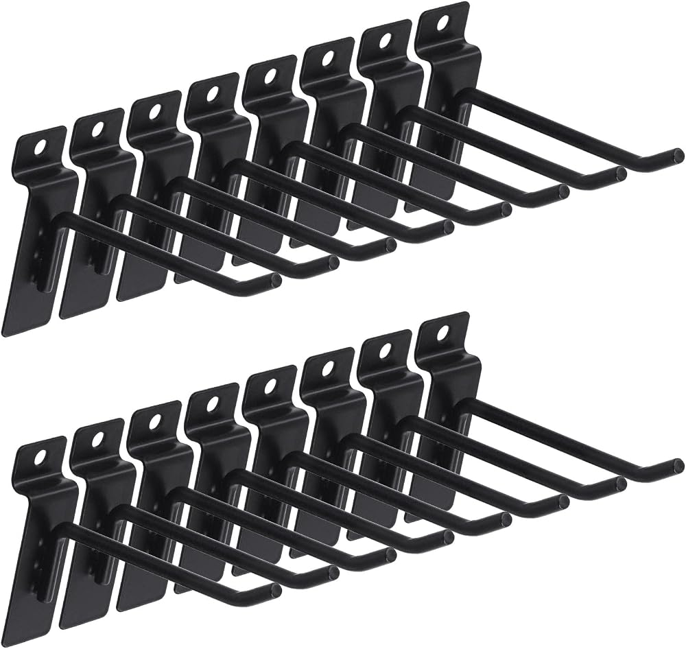Keadic 20Pcs 4" Heavy Duty Slatwall Hooks Black Stainless Steel for Garage Shop