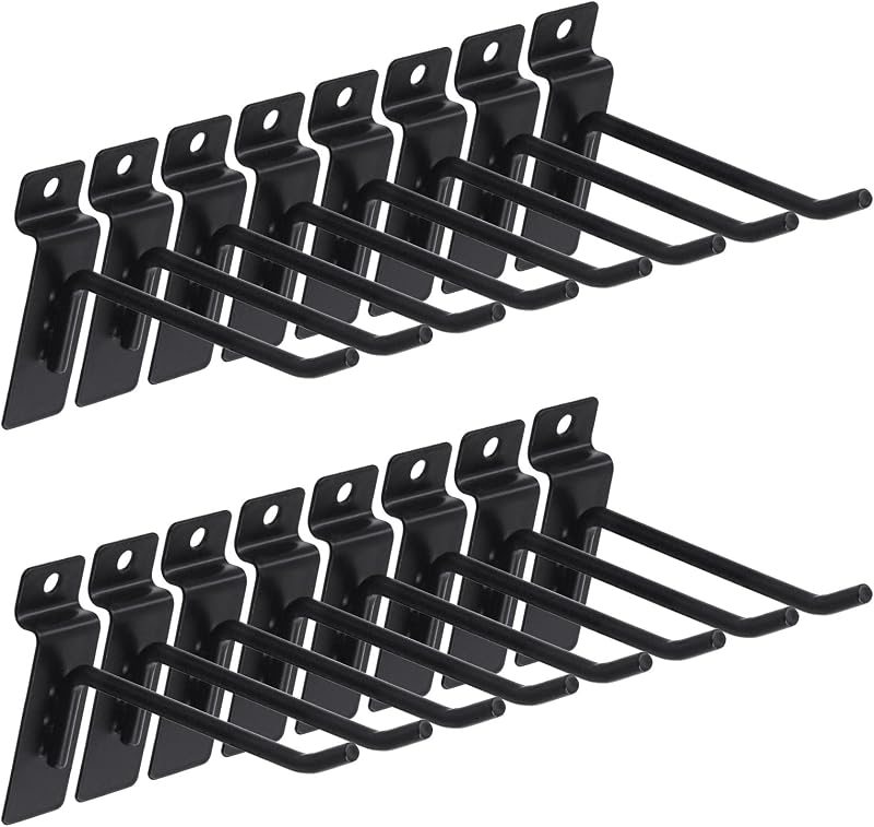 Keadic 20Pcs 4" Heavy Duty Slatwall Hooks Black Stainless Steel for Garage Shop