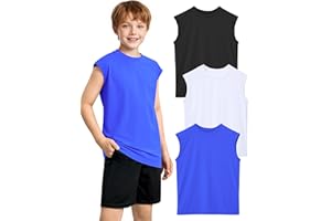 Somaibo 3 Packs Boys Athletic Tank Tops Breathable Mesh Undershirts Quick Dry Sleeveless Muscle T-Shirts for Kids